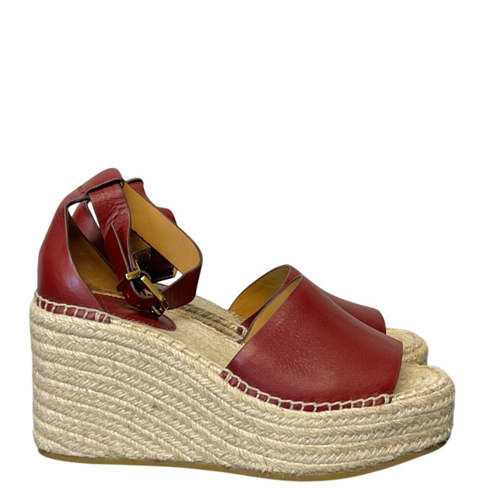 & Other Stories Red Leather Platform Espadrille Wedge Sandals - Size 38 / US 8